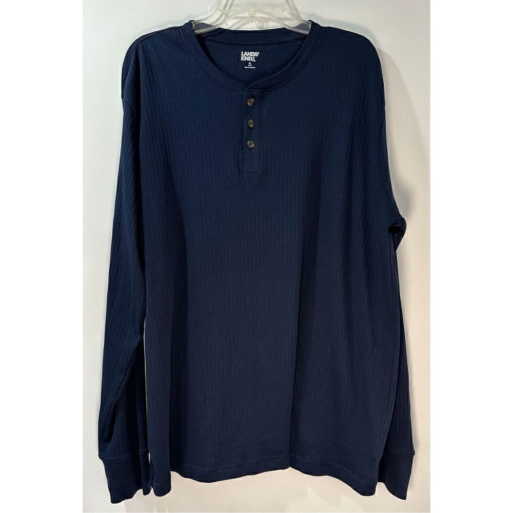 Lands End men’s long sleeve 1/4 button navy blue Henley size XL. #38-0982